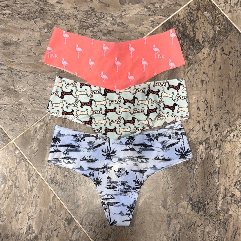 Set of Three Printed NWT Pink Victoria’s Secret Women's Underwear XS